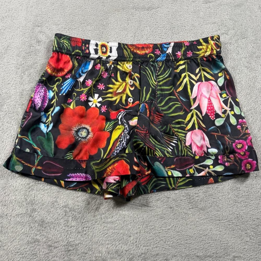 Catherine Nolin Anthropologie Boxer Shorts Women XS Black Floral Tropical Summer